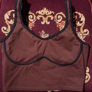 Women's Brown w Black Trim Sleeveless Top